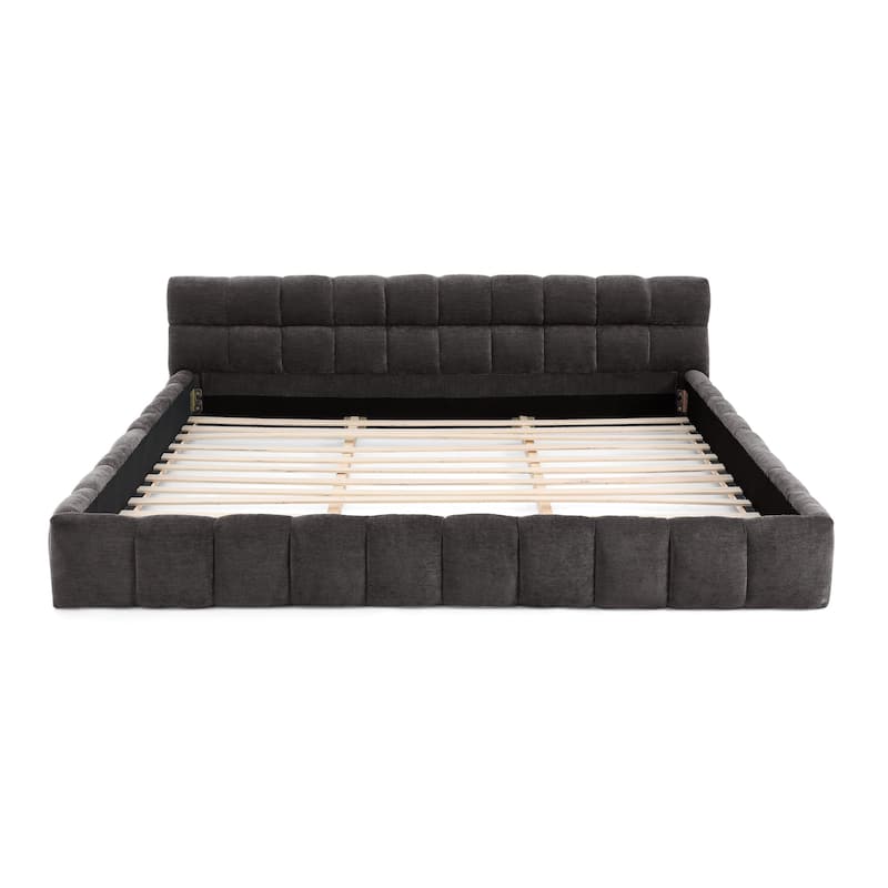 King Size Upholstered Bed Frame With Thick Fabric,Grounded Queen Size Platform Bed With Headboard And Solid Frame