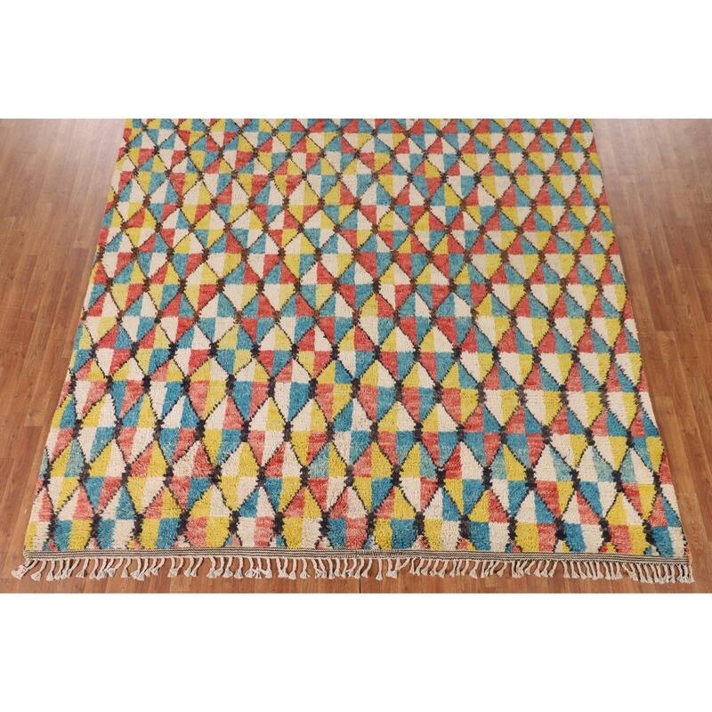 All-Over Moroccan Area Rug Handmade Wool Carpet - 8'11" x 12'9"