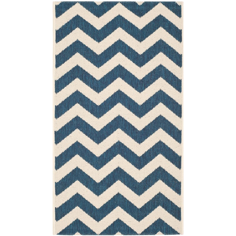 SAFAVIEH Courtyard Reeta Indoor/ Outdoor Waterproof Patio Backyard Rug - 2'x3'7" - Navy/Beige