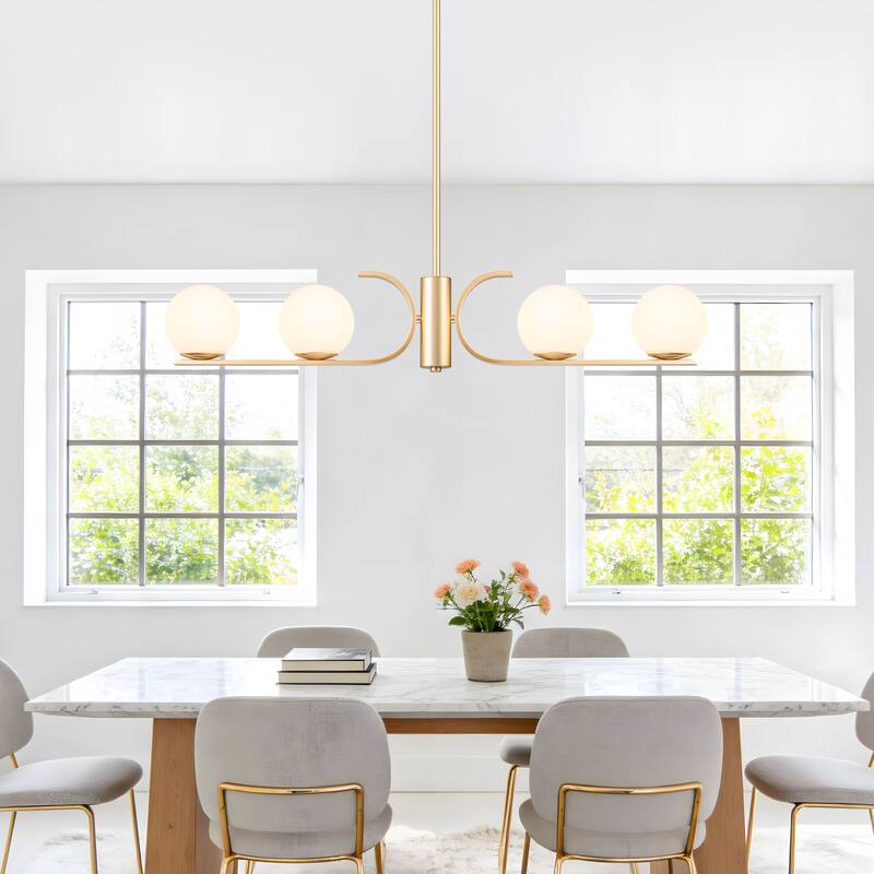 Starsky 4-Light Modern Linear Chandelier with Globe Glass for Kitchen Island