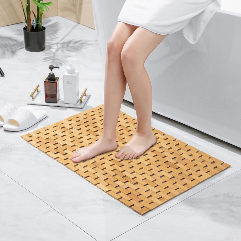 Foldable Bamboo Bath Mat Natural Anti-Slip Rug, Flooring Solution for Stylish Bathroom and Vanity Decor