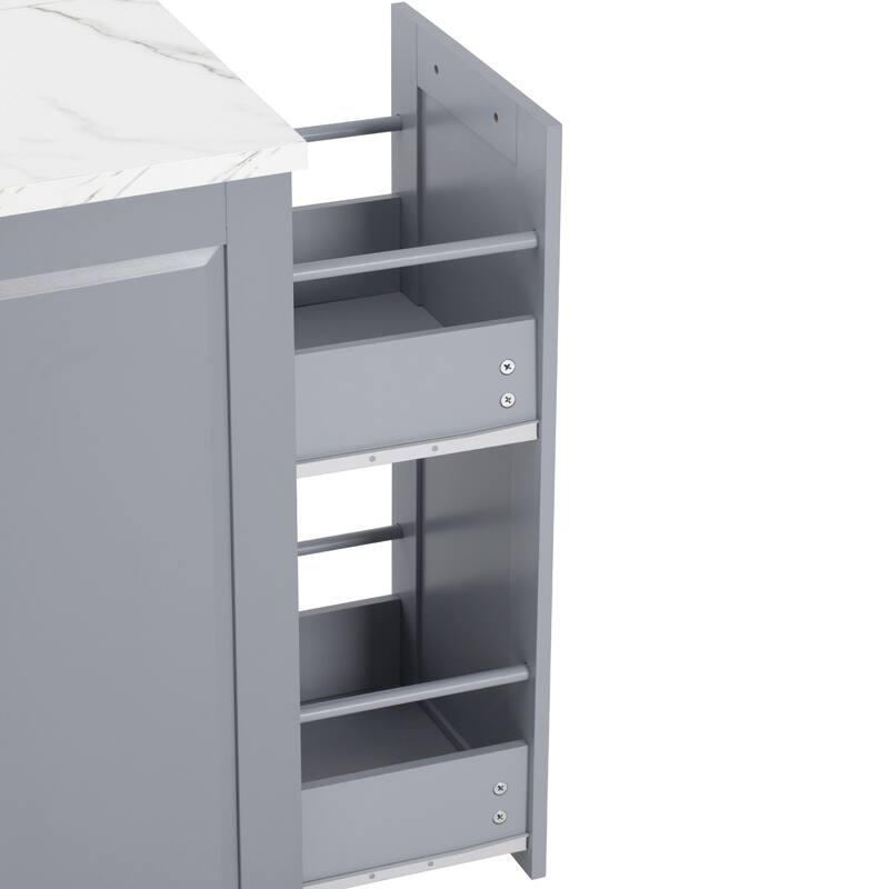50.7" Kitchen Island with Storage and Concealed Trash Can, Rolling Kitchen Island on 5 Wheels with Drop Leaf, Drawers and Door