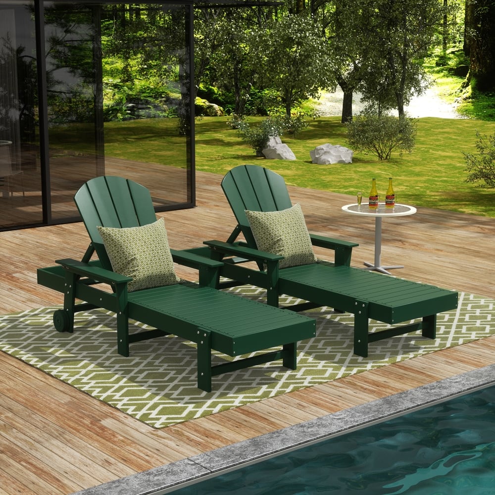 Polytrends Laguna Hdpe All Weather Outdoor Patio Pool Reclining Chaise Lounge With Arms And Wheels (Set Of 2)