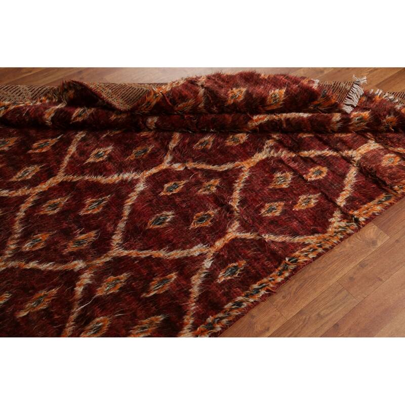 Hand Knotted Oriental 100% Wool Carpet Modern Tribal Red Moroccan Area Rug - 6' 5'' X 4' 8''