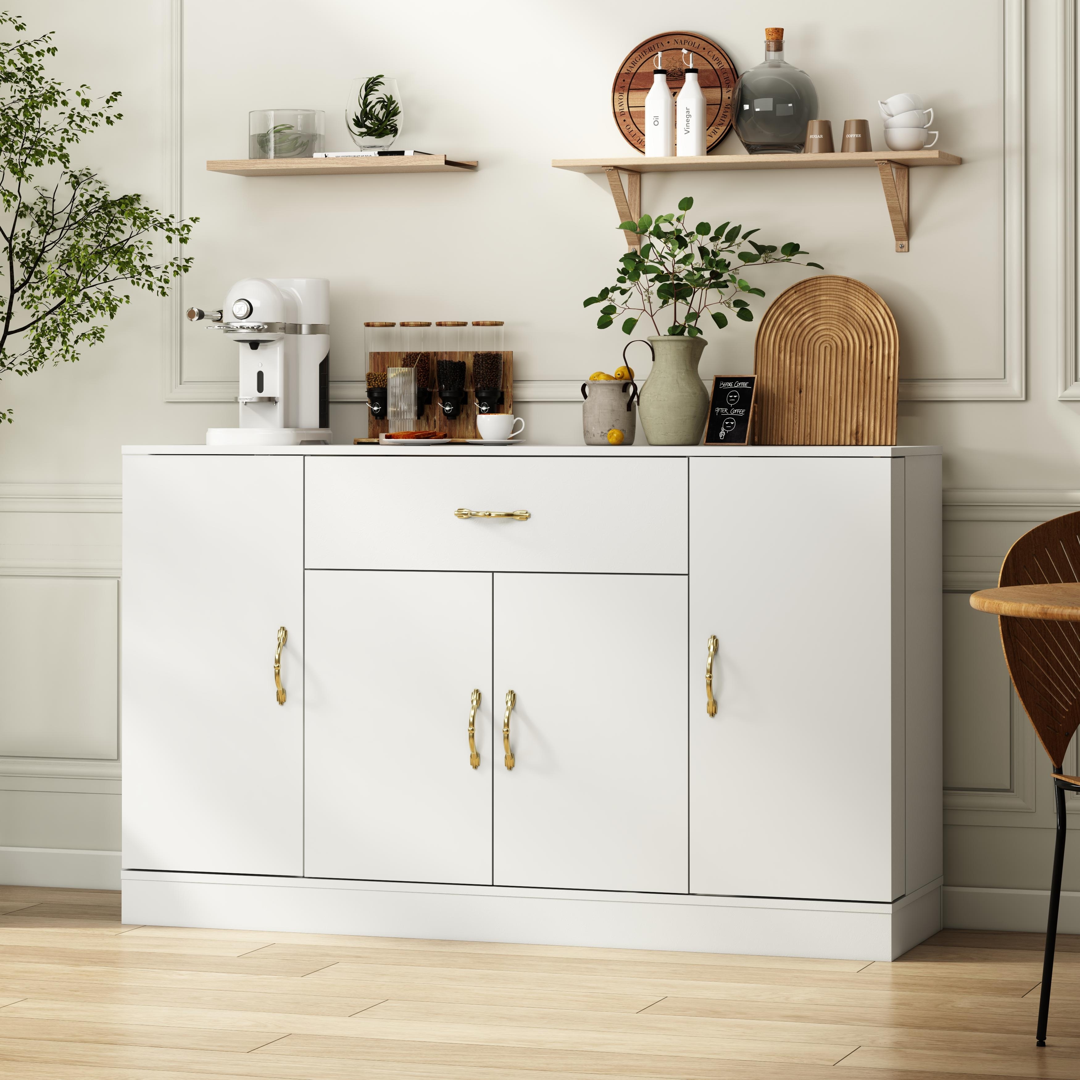 Sideboard Buffet Cabinet with Storage, Large Kitchen Storage Cabinet with 1 Drawer and 4 Doors
