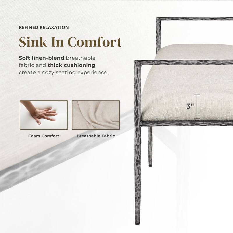 247 Shop At Home Lalia Modern 4-Piece Upholstered Hammered Metal Panel Bedroom Set with 2 Nightstands and Bench