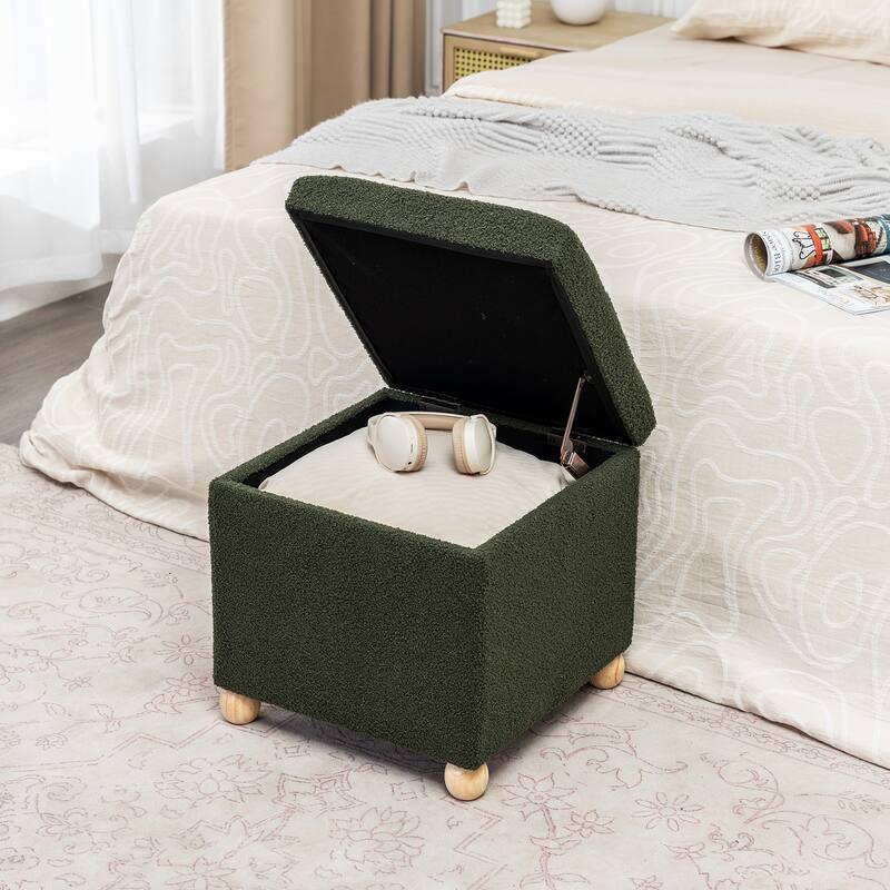 Adeco Floral Printed Linen Cube Storage Ottoman Footrest Footstool