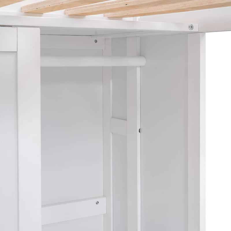 Twin Wood Loft Bed with Shelves, Wardrobe, and Desk