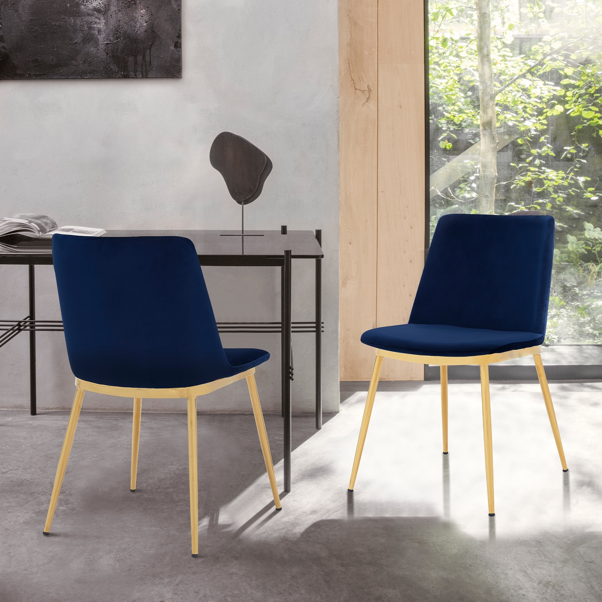 Set of 2 Velvet Dining Chairs with Gold Metal Legs for Kitchen