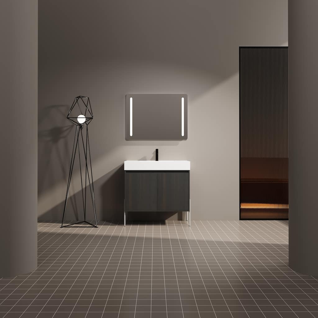 36-Inch Bathroom Vanity with Resin Sink, Floor-to-Ceiling Storage Cabinet, Soft Close Doors, and Easy Assembly