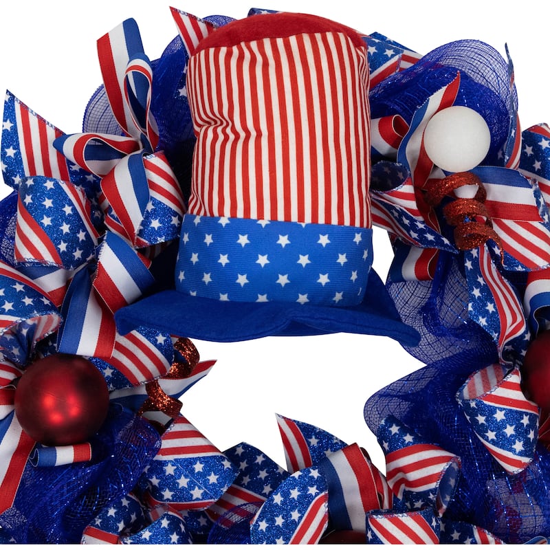 Patriotic Hat with Legs Deco Mesh Wreath - 24"