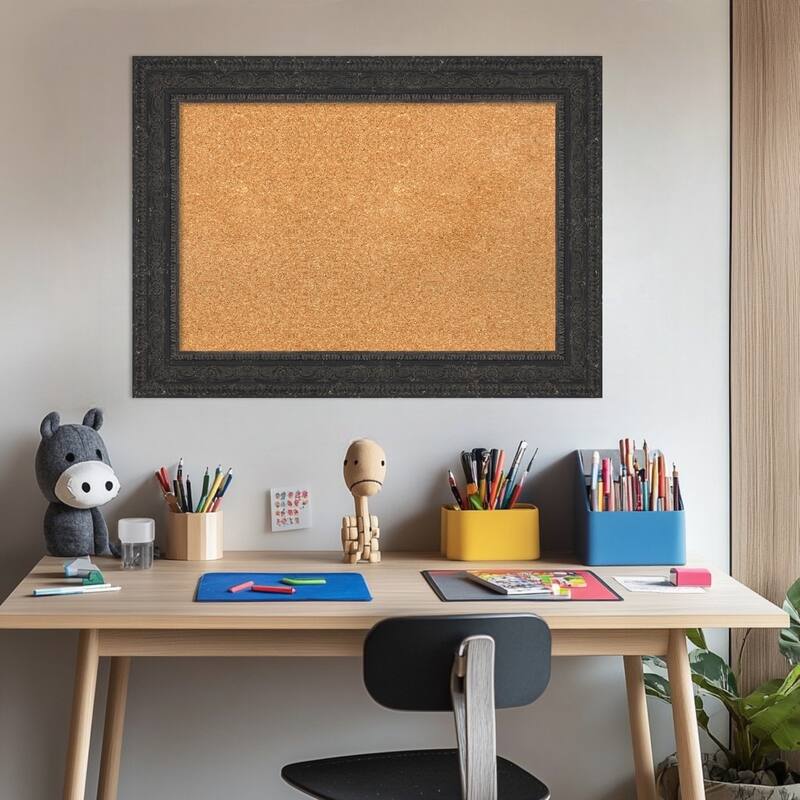 Attic Aged Black Wood Framed Cork Board - Bulletin Board, Organization Board, Pin Board