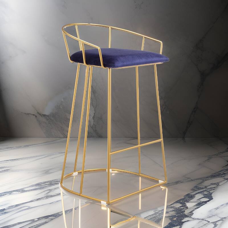 Cato 27 Inch Counter Stool Chair, Blue Velvet, Gold Steel Open Metal Frame