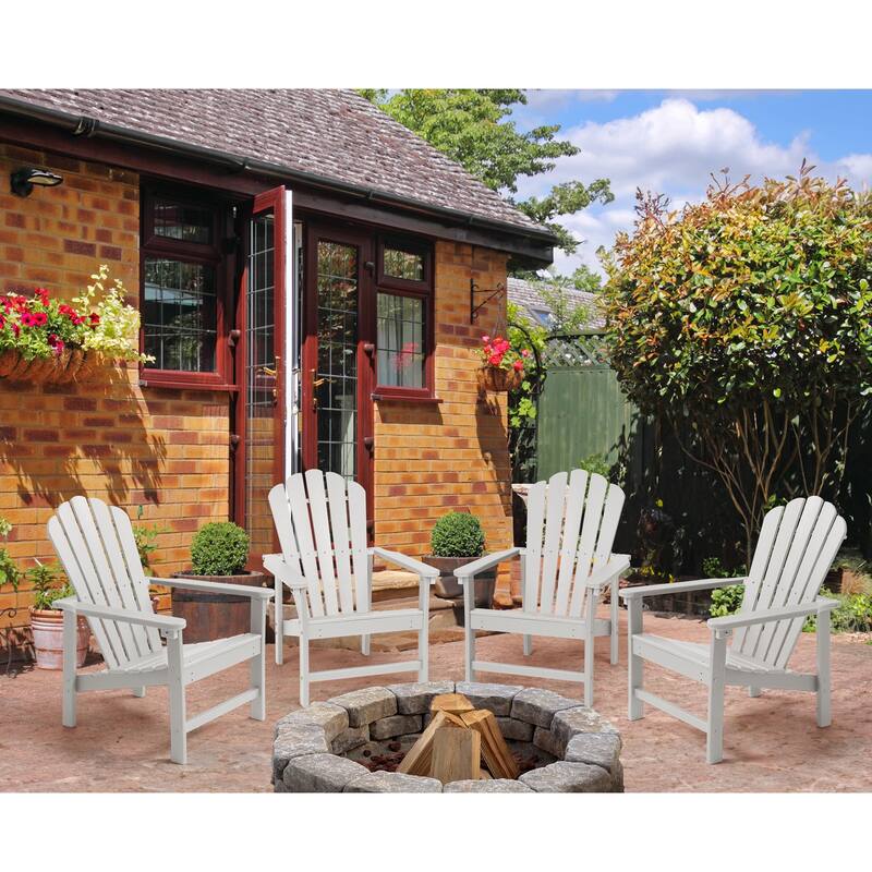 Vrakae 4 Pcs Patio HDPE All-Weather Stacking Adirondack Chair - White