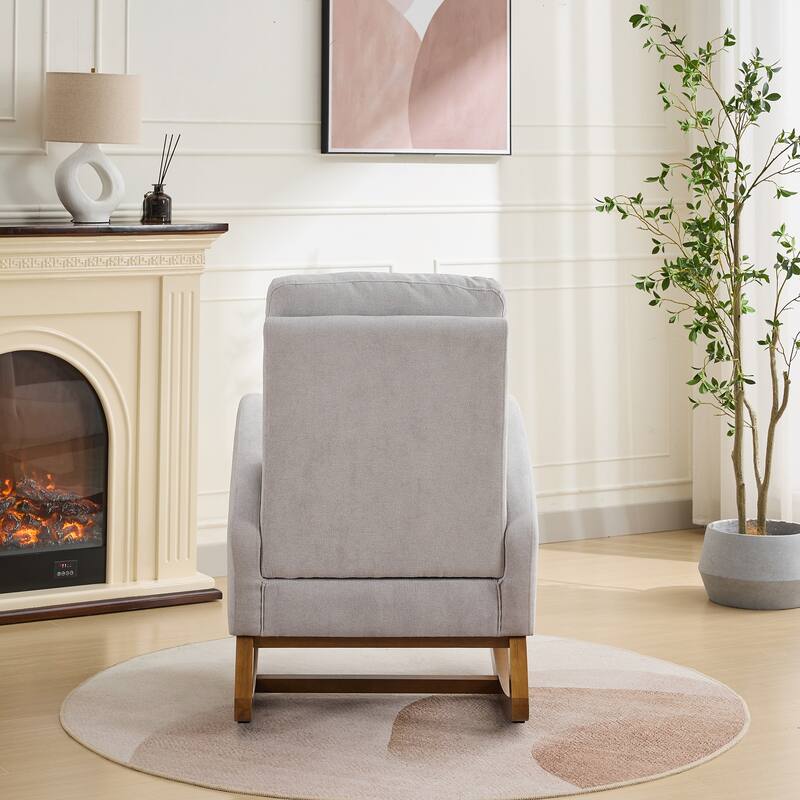 27.2"W Rocking Chair Light Gray Side Chair with High Back and Side Pocket, Accent Chair Armchair with Wood Legs