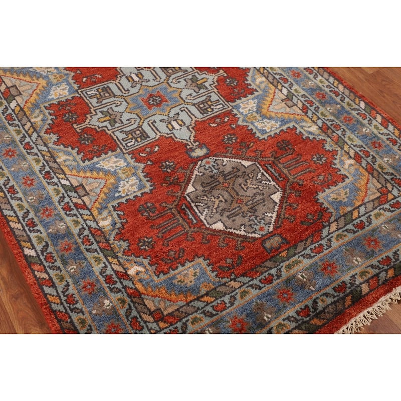 Orange Geometric Heriz Serapi Rug Hand-Knotted Wool Carpet - 3'0" X 5'11"
