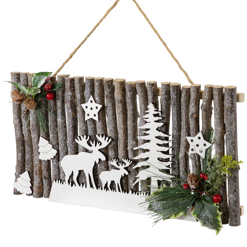 15.75" Wooden and Glitter Frosted Reindeer Christmas Wall Decor