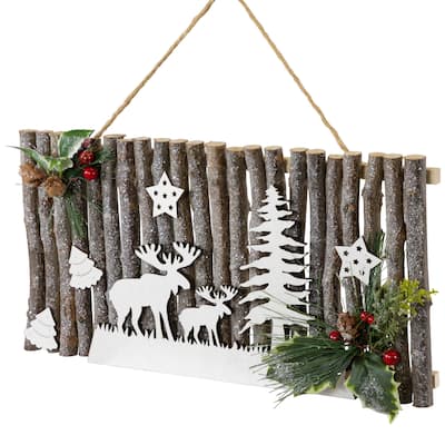 Glittered Frosted Moose Wooden Christmas Wall Decoration - 15.75"