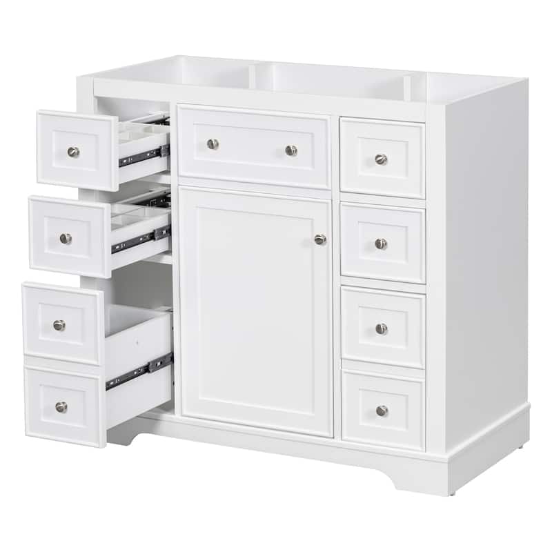 (Base Only) 36" Bathroom Vanity without Sink, 1 Cabinet and 6 Drawers - White