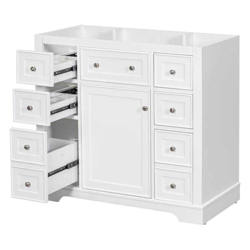 35.6" White Freestanding Bathroom Vanity with 6 Drawers, 1 Door, Adjustable Shelf, Modern Painted Finish - White