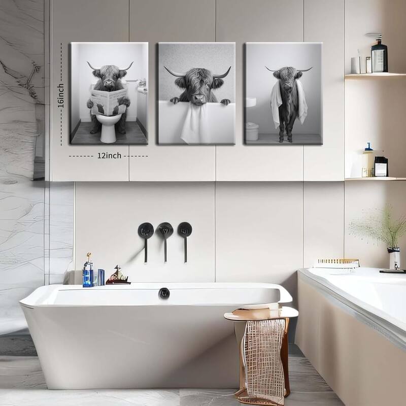 Wall Art, Black and White Cute Cow Animal Canvas
