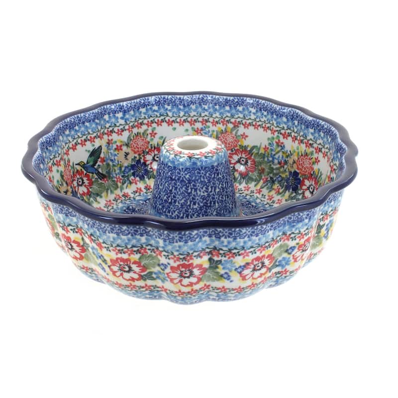 Blue Rose Polish Pottery A55 Ceramika Artystyczna Ring Cake Pan - Hummingbird