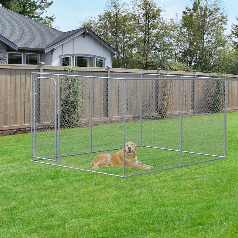 PawHut Outdoor Dog Kennel Galvanized Chain Link Fence Heavy Duty Pet Run House Chicken Coop with Secure Lock Mesh Sidewalls