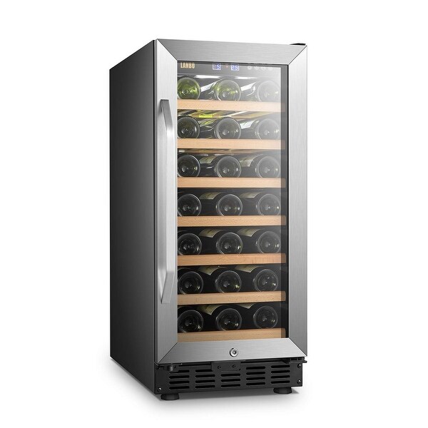 Lanbo 15 Inch 33 Bottle Wine Fridge Cooler With Built In Compressor On Sale Overstock 30020790