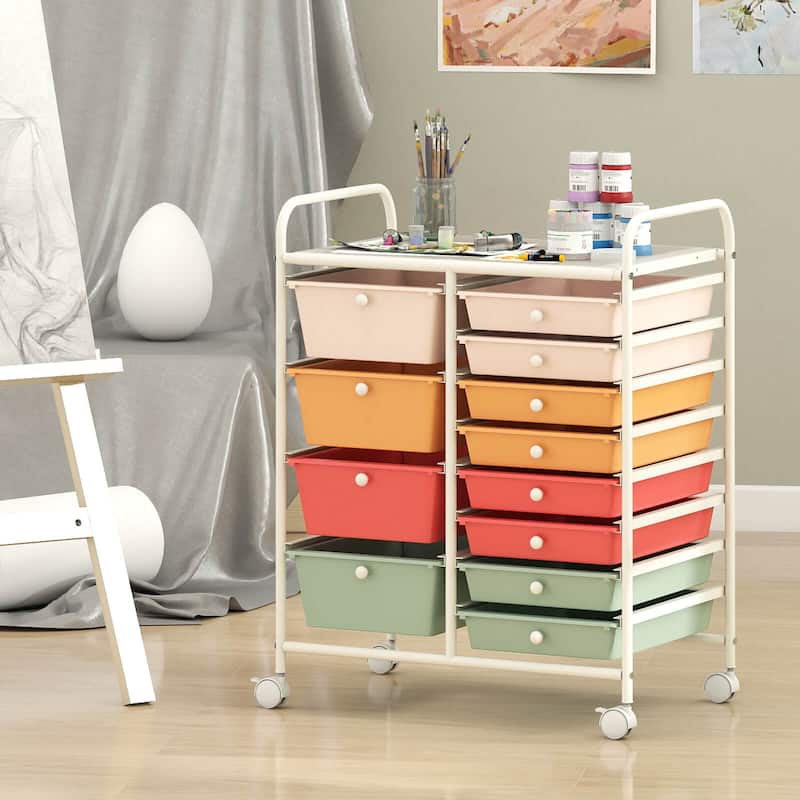 Costway 15 Drawer Rolling Storage Cart Tools Scrapbook Paper Office - See Details