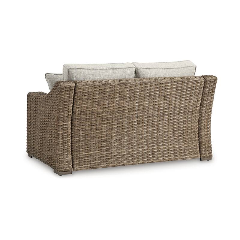 Signature Design by Ashley Beachcroft Beige Outdoor Loveseat with Cushion - 58.75" W x 37.75" D x 34.63" H