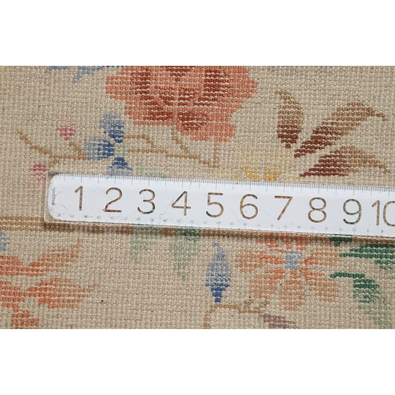 Hand Knotted Oriental 100% Wool Carpet Traditional Floral Beige & Ivories Art Deco Runner Rug - 11' 8'' X 3' 0''