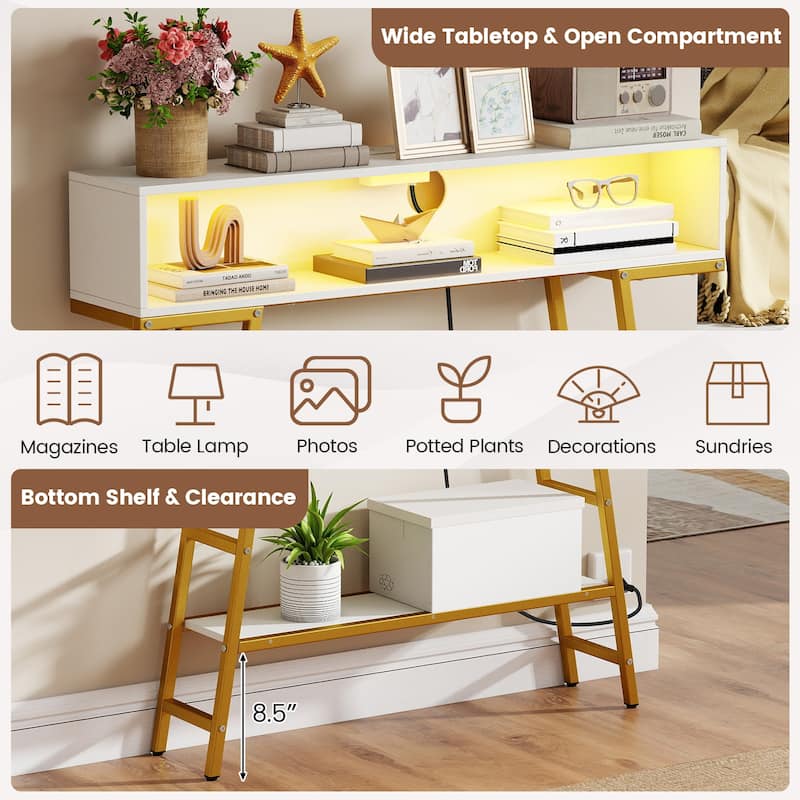 Gymax 40'' Console Table w/ Power Strip 3-Tier Entryway Table w/ RGB