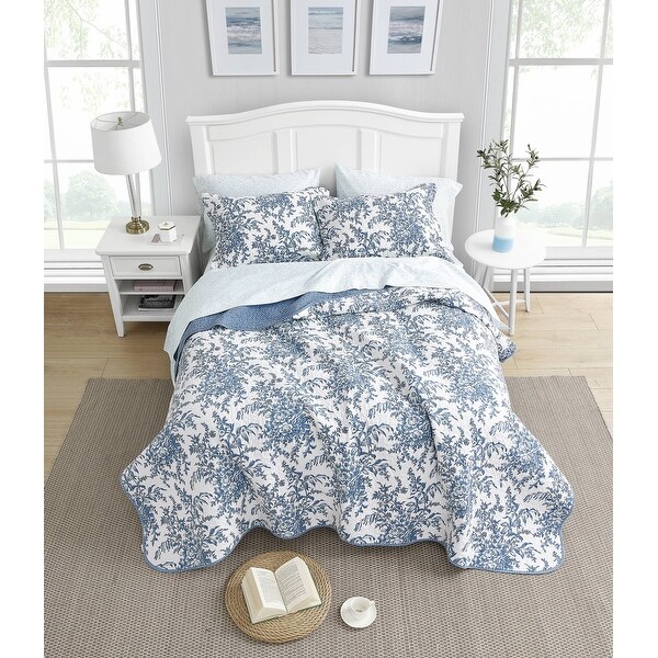Laura Ashley Bedford Cotton Reversible Blue Quilt Set - Overstock Laura Ashley Bedford Cotton Reversible Blue Quilt Set - Overstock