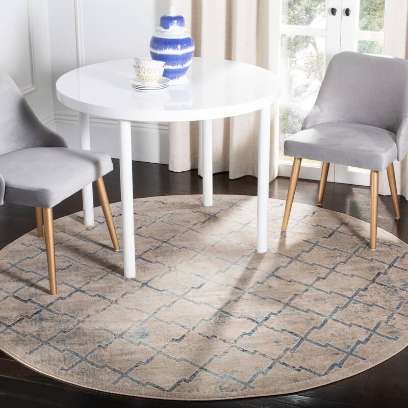 SAFAVIEH Brentwood Annelyse Traditional Oriental Trellis Rug - 5' Round - Light Grey/Blue