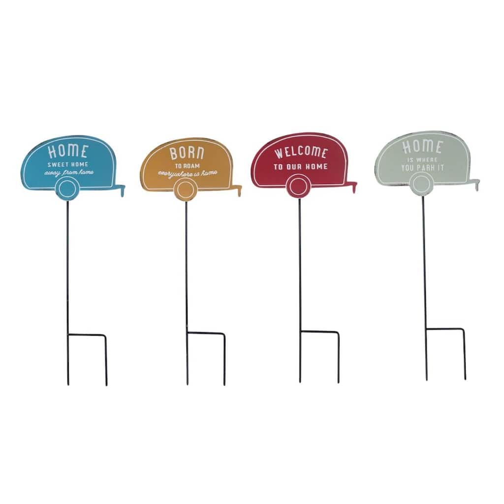 Transpac Metal Enamel Camper Pick Set of 4 Spring Home Decorations