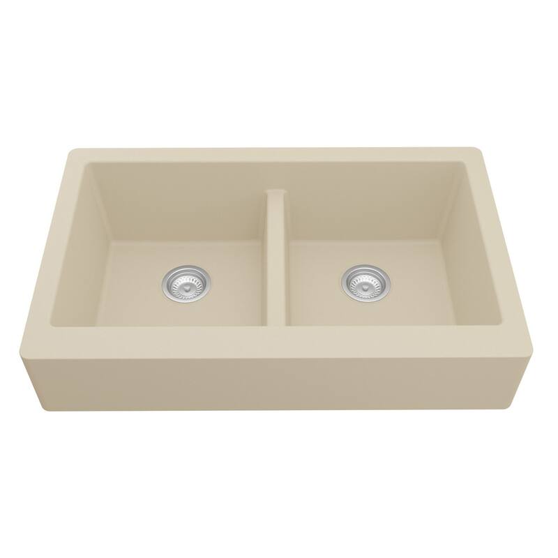Karran Retrofit Apron Front Quartz Double Bowl Kitchen Sink - Bisque