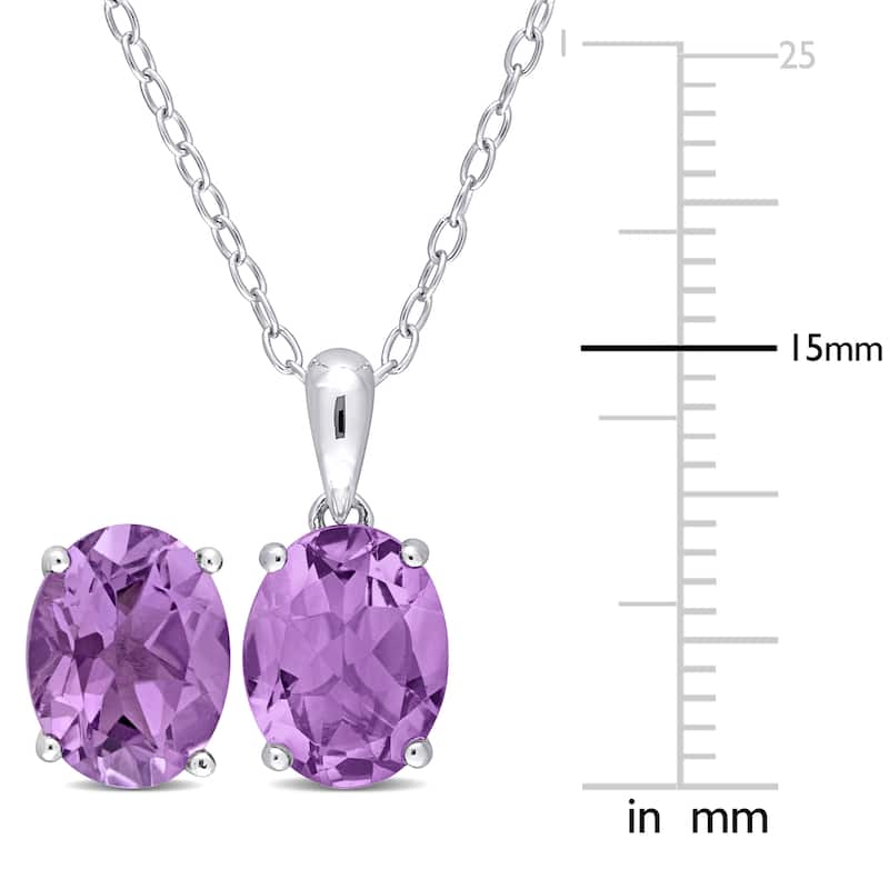 Miadora 6ct TGW Oval Amethyst Solitaire Necklace and Stud Earrings Set in Sterling Silver