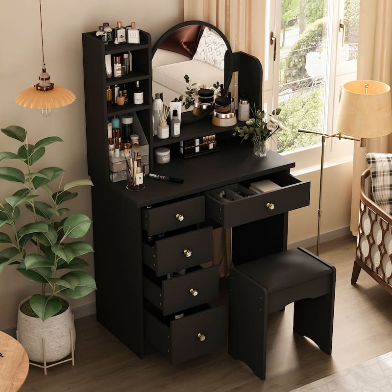 31.5" Wide Makeup Vanity Set with Stool and Mirror Dress Up Desk - 31.5"W