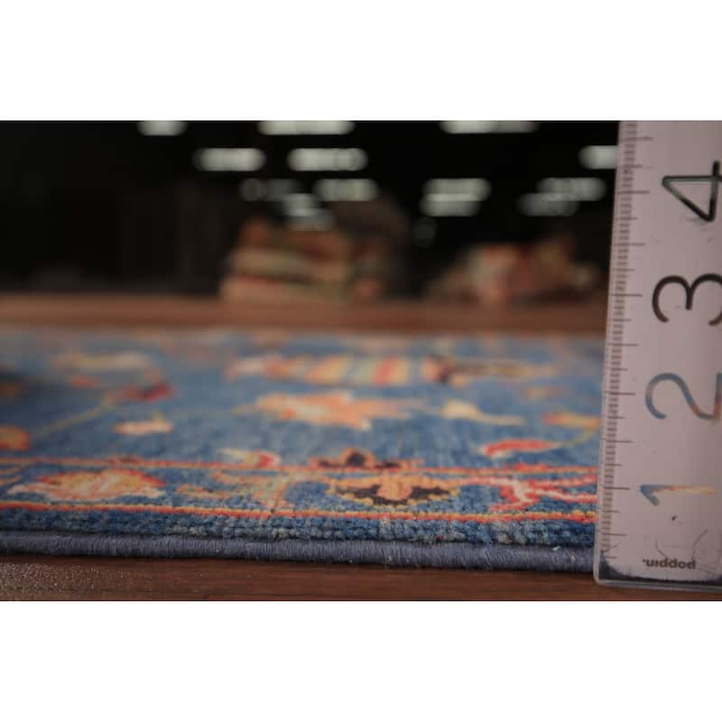 Blue Floral Ziegler Vegetable Dye Runner Rug Hand-Knotted Wool Carpet - 2'8" x 12'3"