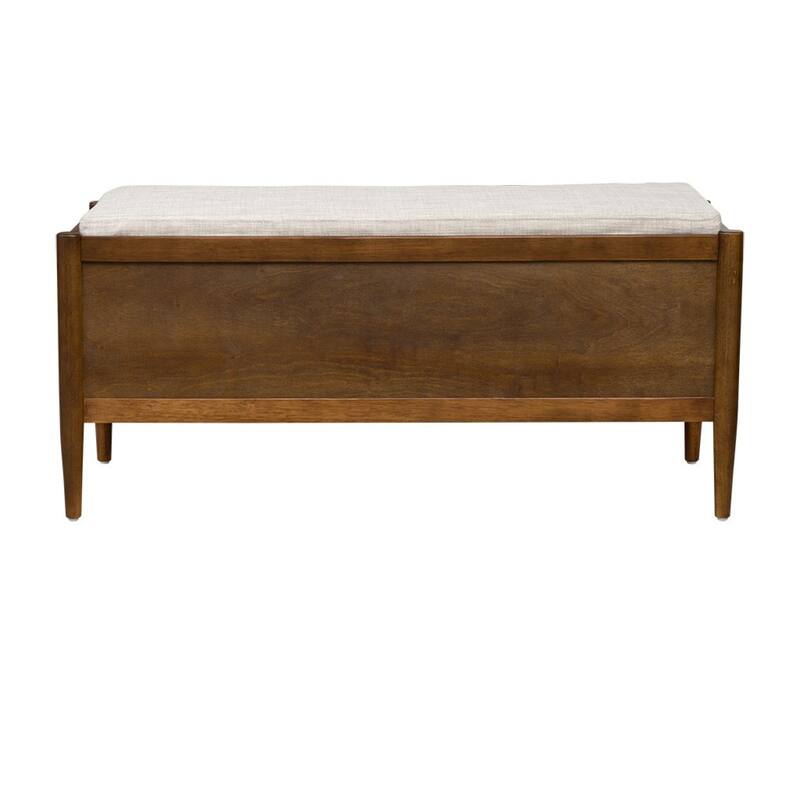 Roomfitters 42-Inch Mid-Century Storage Bench, Medium Walnut Veneer with Upholstered Cushion and Silver Handle