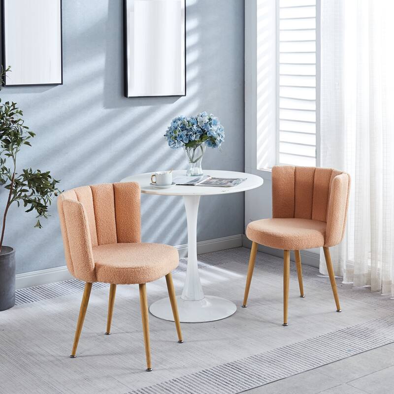 2Pcs Dining Chairs, With Iron Tube Wood Color Legs, Shorthair Cushions And Comfortable Backrest For Dining Room