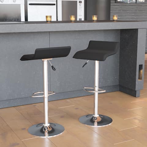 2 Pack Contemporary Vinyl Adjustable Height Barstool with Solid Wave Seat - 15"W x 15"D x 25.5" - 34"H