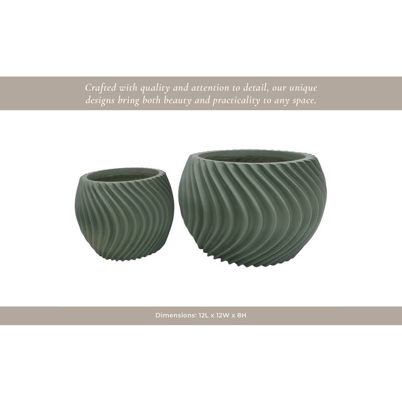 Polyresin Planters Twisted Design Sculptural Detailing (Set of 2) - 12" x 12" x 8"