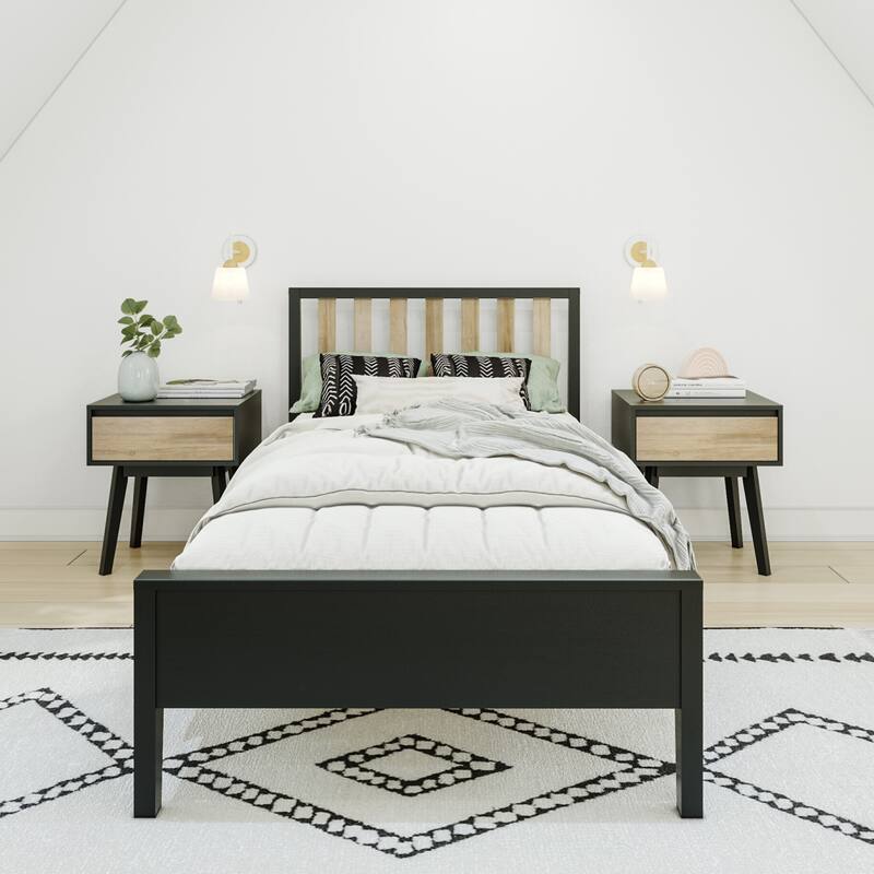 Max and Lily Scandinavian Twin-Size Bed with Slatted Headboard