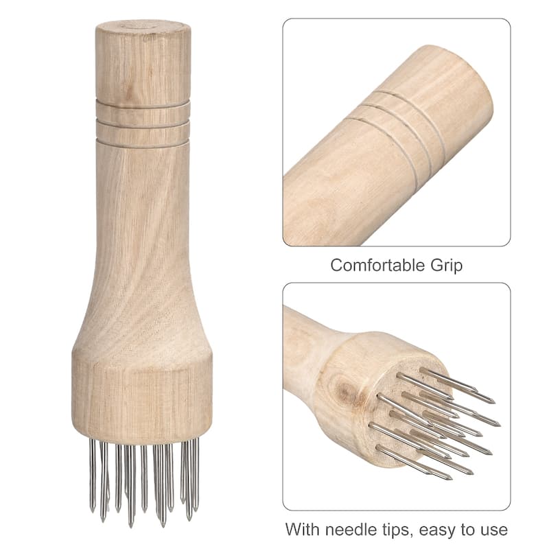 Stainless Steel Meat Tenderizer, Meat Mallet Needle with Wooden Handle