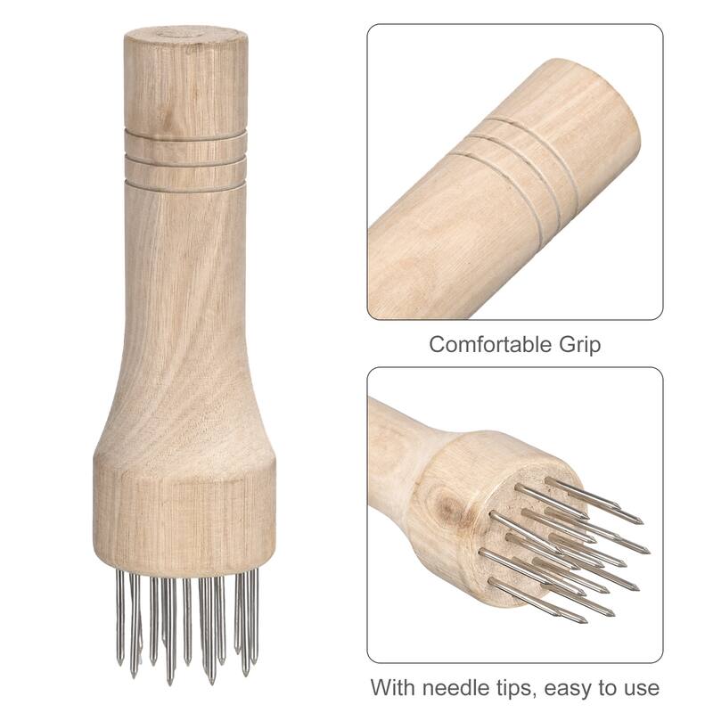 Stainless Steel Meat Tenderizer Needle with Wooden Handle, 3 Pack