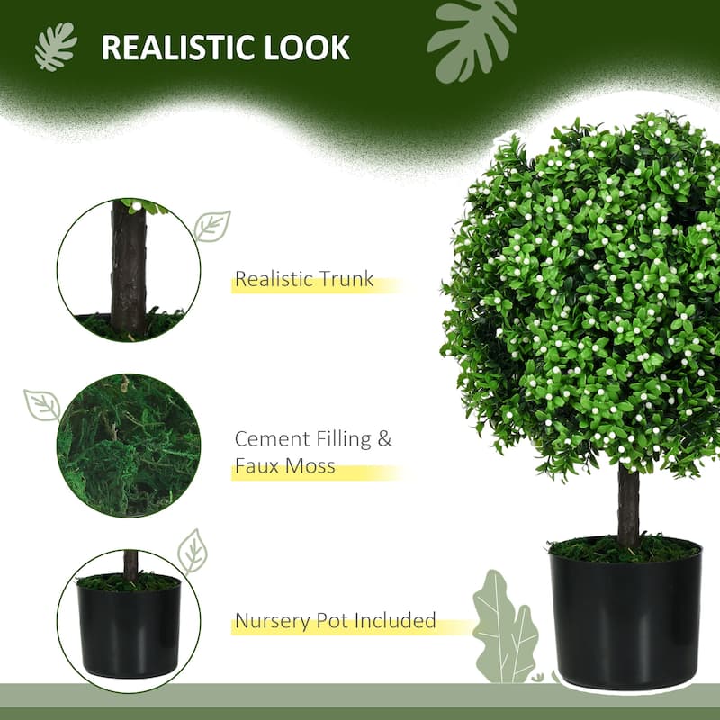 Set of 2 Artificial Ball-Shaped Boxwood Plants with Decorative Fruit Green White Black for Home Office Outdoor 20.75 Inch