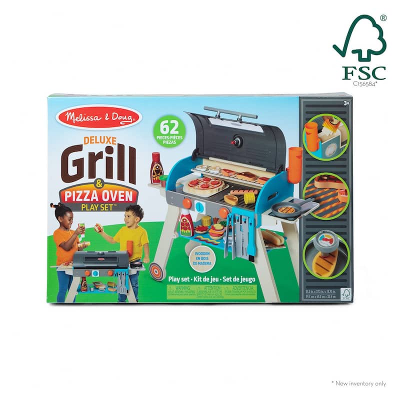 Melissa & Doug Wooden Deluxe Barbecue Grill, Smoker and Pizza Oven Play Food Toy