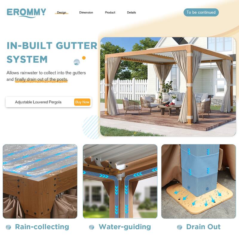 EROMMY Outdoor Louvered Pergola Gazebo with Adjustable Aluminum Rainproof Roof