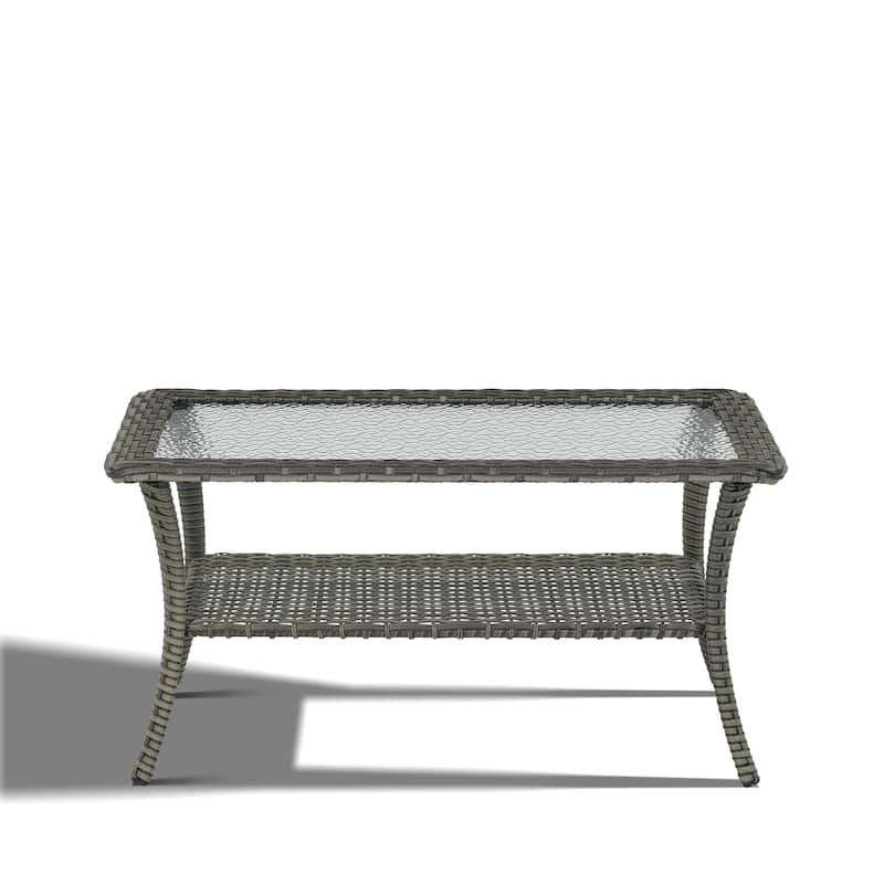 Outdoor Coffee Table with Tempered Glass Top -Grey